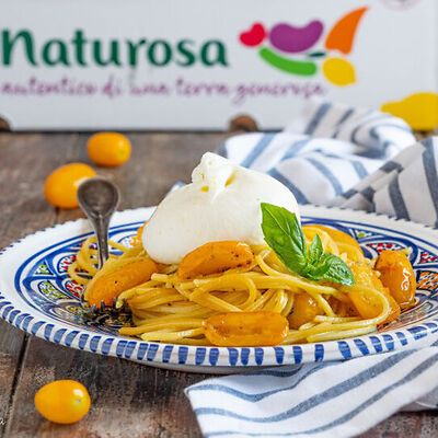 Spaghetti pomodorini siciliani e burrata